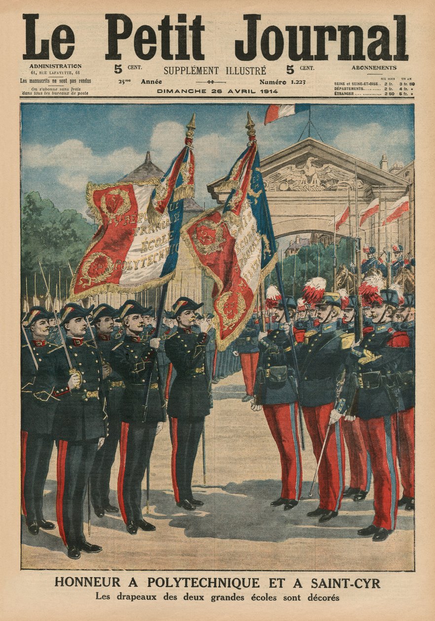 Honra a Polytechnique e Saint-Cyr, ilustração da capa do Le Petit Journal, supplementillustre, 26 de abril de 1914 de French School