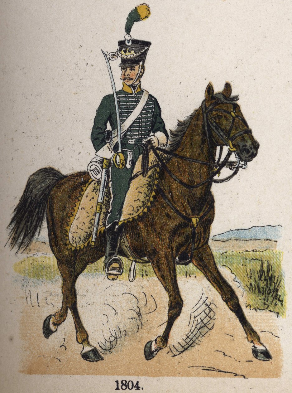 Caçador de cavalos em 1804. Placa do livro Les Uniforms de l