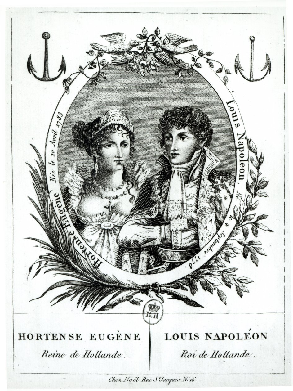 Hortense de Beauharnais (1783-1837) e Luís Napoleão Bonaparte (1778-1846) de French School