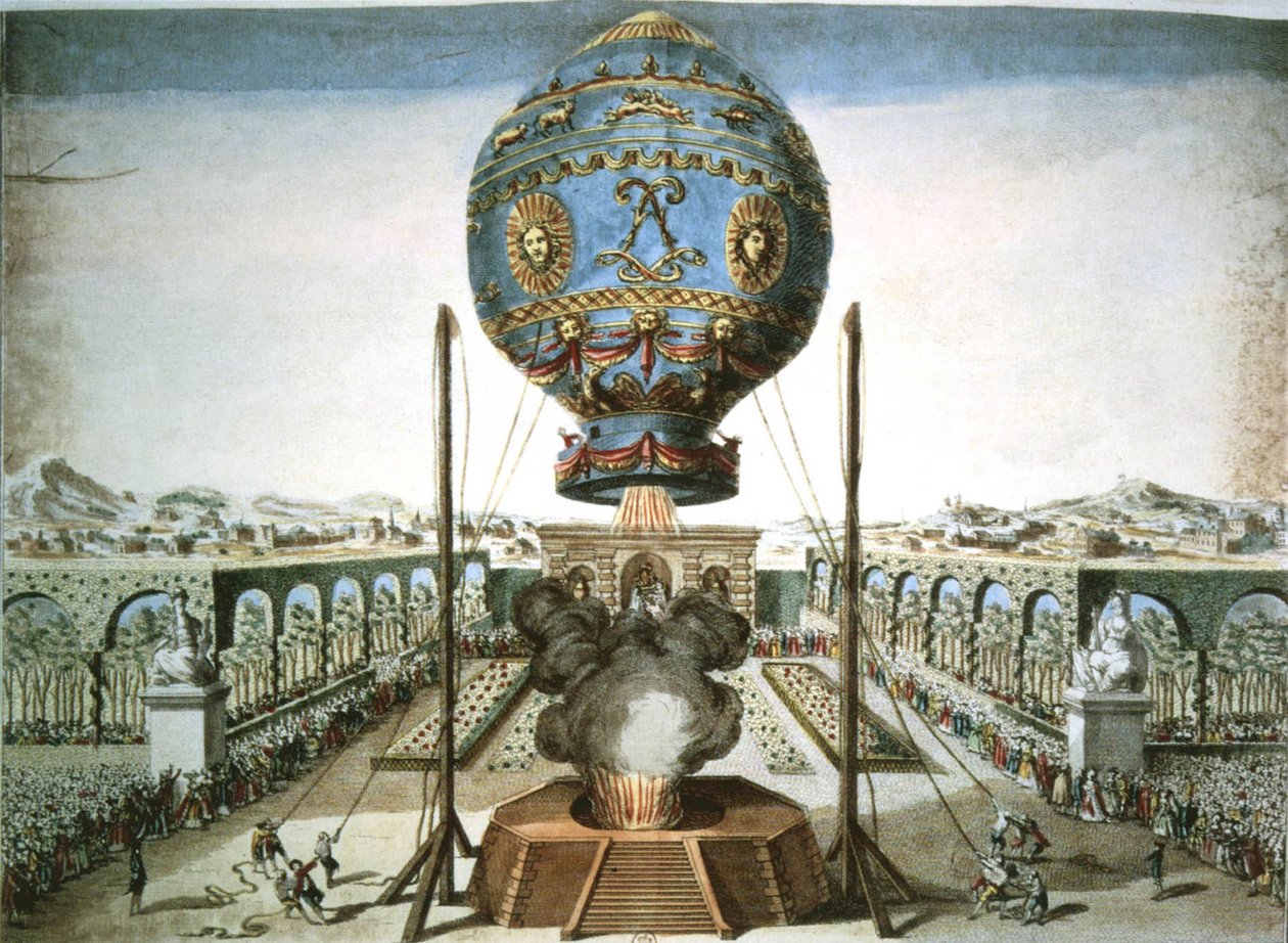 Balão de ar quente no Jardim de Jean Baptiste Reveillons em Versailles de French School