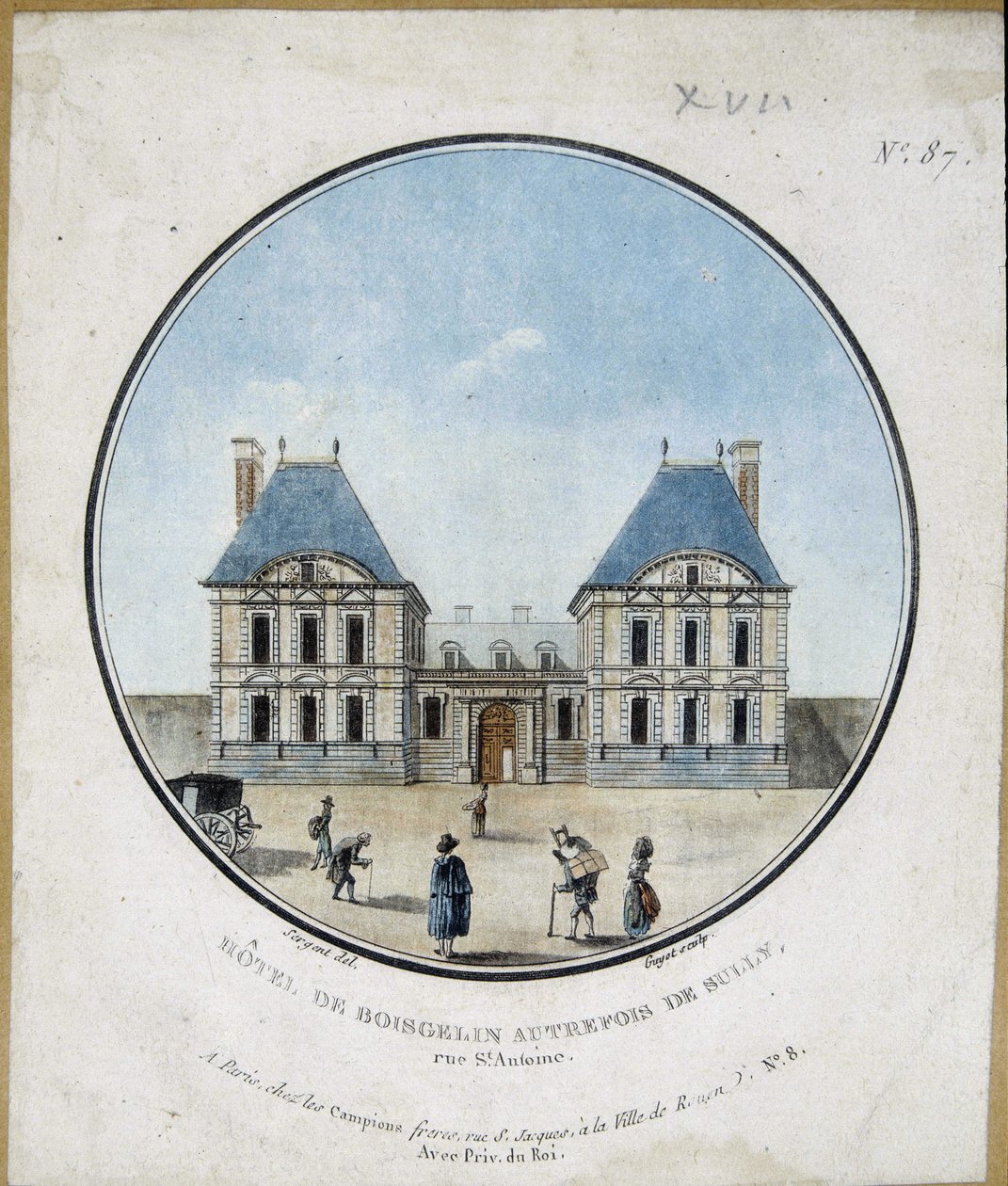 Hotel de Boisgelin, antigo de Sully - gravura de French School