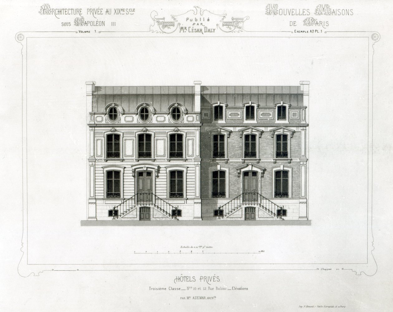 Hotéis Prives, 10 & 12 Rue Balzac, Paris, da Arquitetura Privada à C19th, de French School