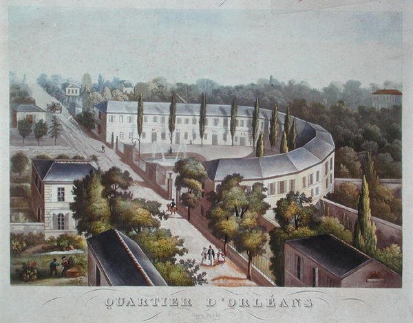 Projecto de habitação (concluído) no Quartier Orleans, rue Halle, c.1840-50 (cor litho) de French School