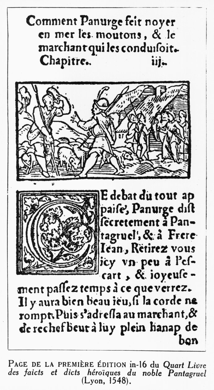 &39;Como Panurge afogou o carneiro&39;, de &39;Quart Livre&39; de François Rabelais (1494-1553) reprodução da edição de 1548 de French School