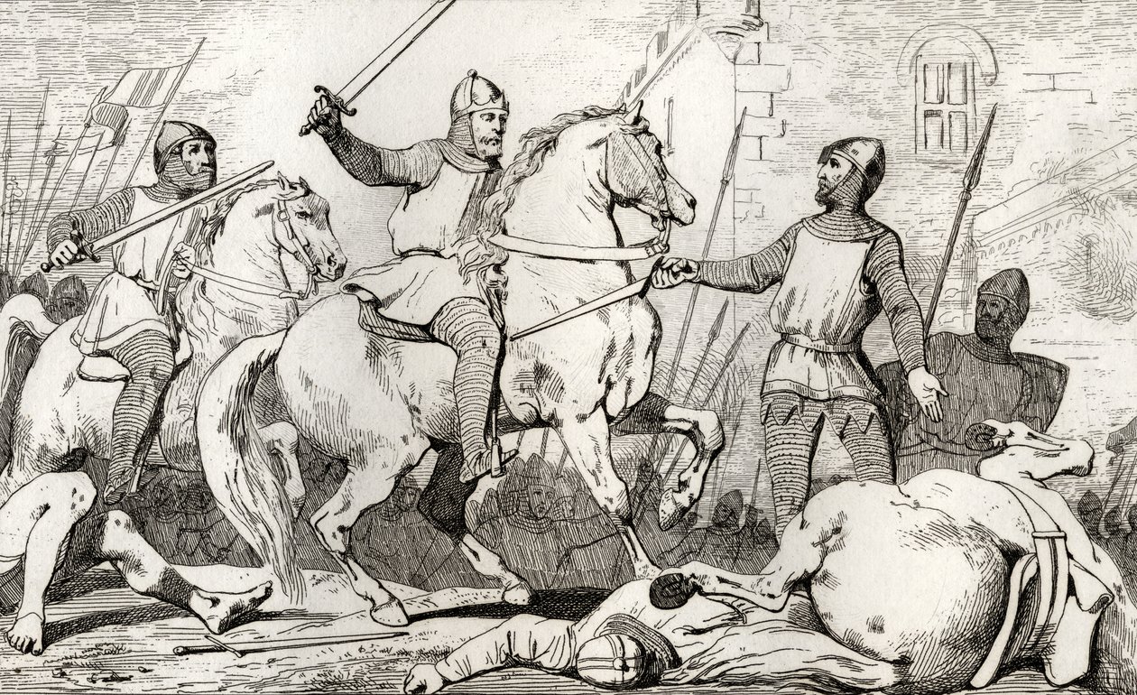 Hugh Capet (941-96) captura Charles de Lorraine, de &39;Histoire de France&39; por Colart, publicado em 1840 de French School