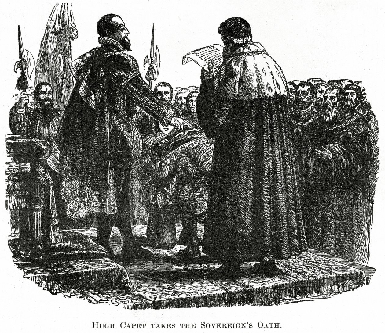 Hugh Capet faz o juramento, c.1882 (gravura em madeira) de French School