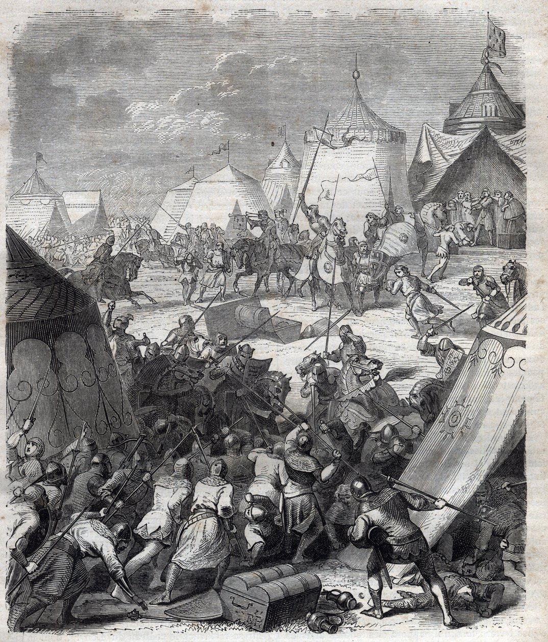 Guerra dos Cem Anos: Batalha de Poitiers (1356). Gravação em "História dos Papas (...) Crimes da Rainha Rei e Imperadores através dos séculos" por Maurice Lachatre de French School