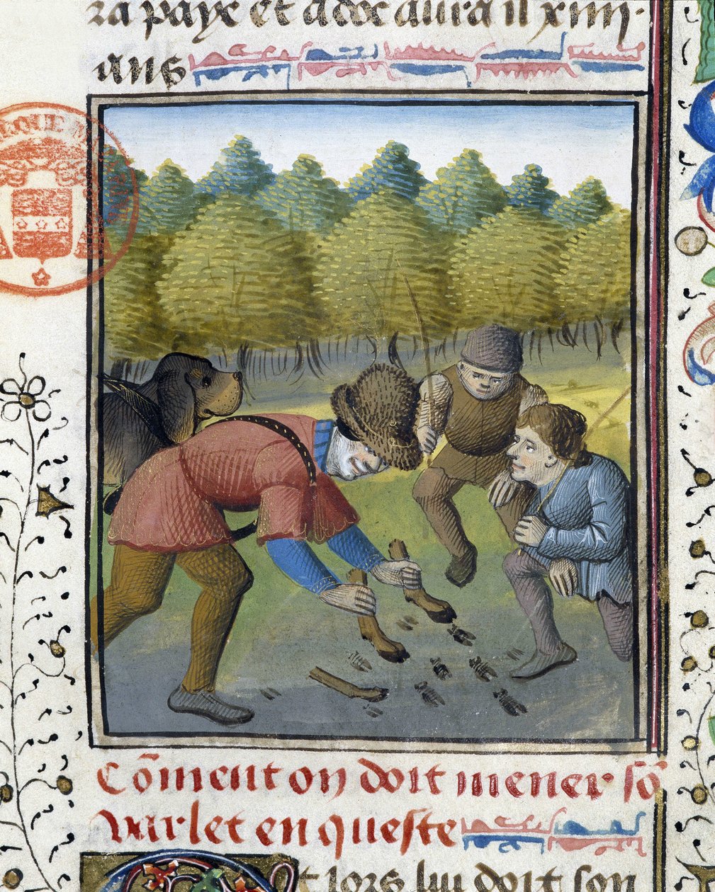 Caçadores e Cães de Caça - no "Livro de Caça de Gaston Phoebus, Conde de Foix, Senhor de Béarn". de French School