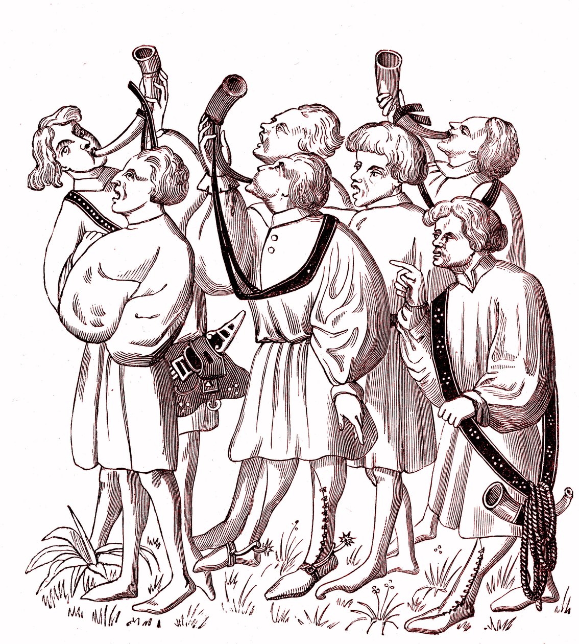 Tocadores de corneta de caça (séc. XV) - Simile College de uma miniatura do manuscrito de Gaston Phebus (1331-1391) de French School