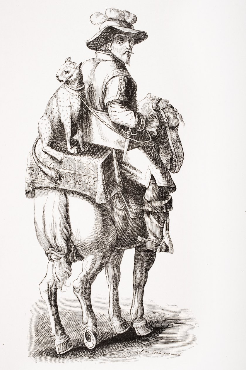 Caça com um Leopardo, depois de Jan Stradan (1523-1605), de "Le Moyen Age et La Renaissance", de Paul Lacroix (1806-84), publicado em 1847 de French School