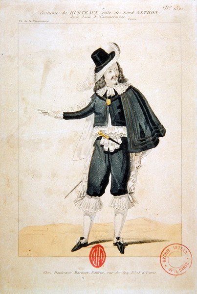 Hurteaux no papel de Lord Enrico Ashton, na ópera Lucie de Lammermoor, de Gaetano Donizetti (1797-1848) (gravura a cores) de French School