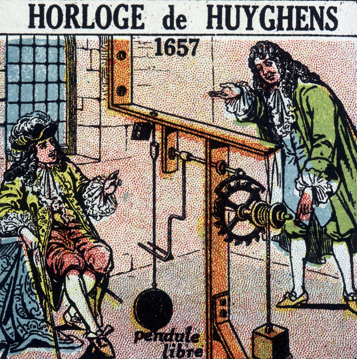 Huyghens relógio 1657 (pêndulo livre) - gravura, deb. século XX de French School