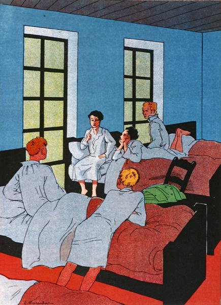 Acho que simplesmente contei, gravemente, o que tinha para contar" cena do capítulo VII de "David Copperfield", capítulo VII, de Charles Dickens (1812-70) (cor litho) de French School