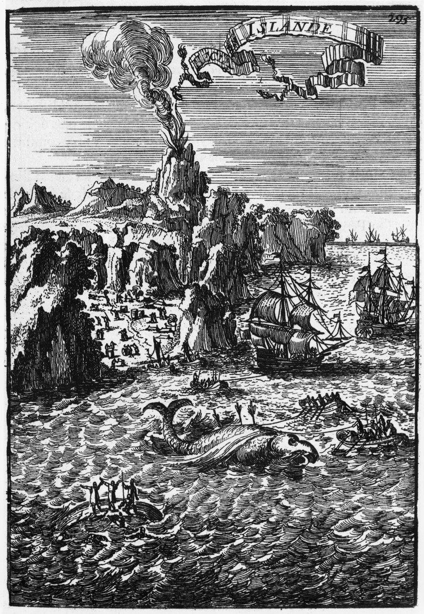 Islândia e pesca de baleia, ilustração da descrição de lUnivers por Allain Manesson Mallet (1630-1706) publicado Paris, 1683 de French School