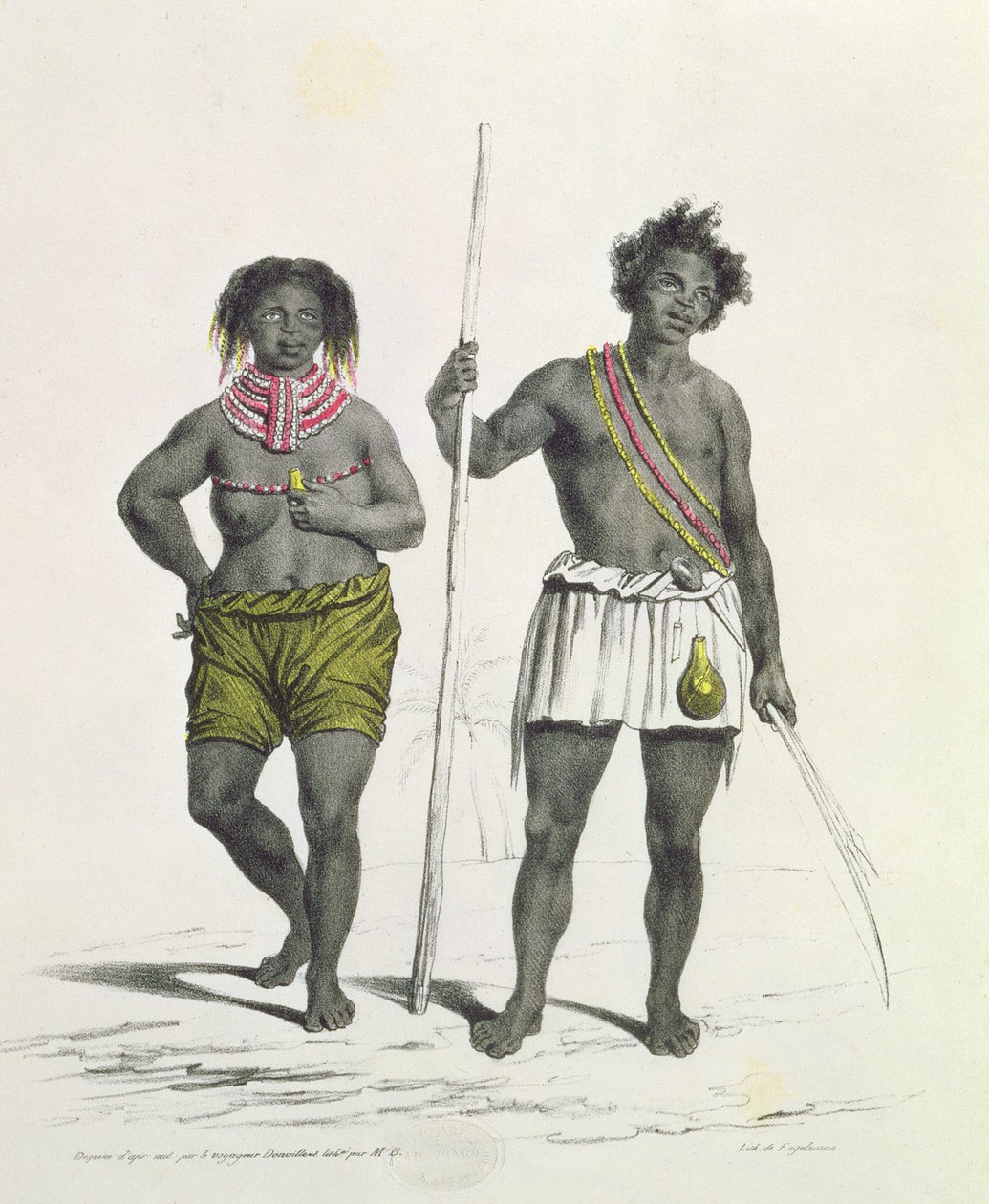 Negro idólatra do Reino de Benguela, Angola, gravado por Godefroy Engelmann (1788-1839) de French School