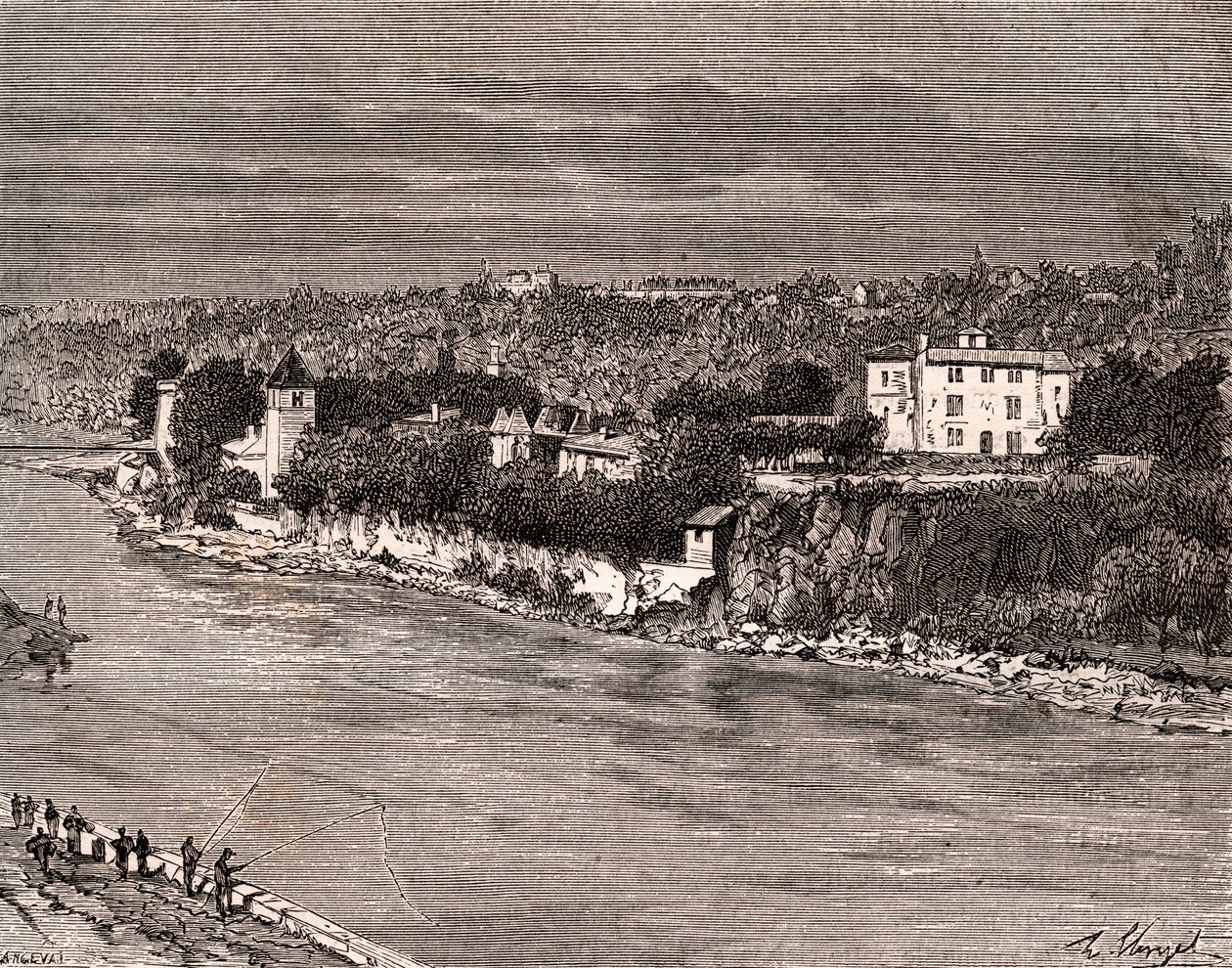 Ile Barbe no meio do Saone, no 9º arrondissement de Lyon - gravura em "La France illustree: geography, history, statistical administration" de V.-A. Malt-Brown. 1884 de French School