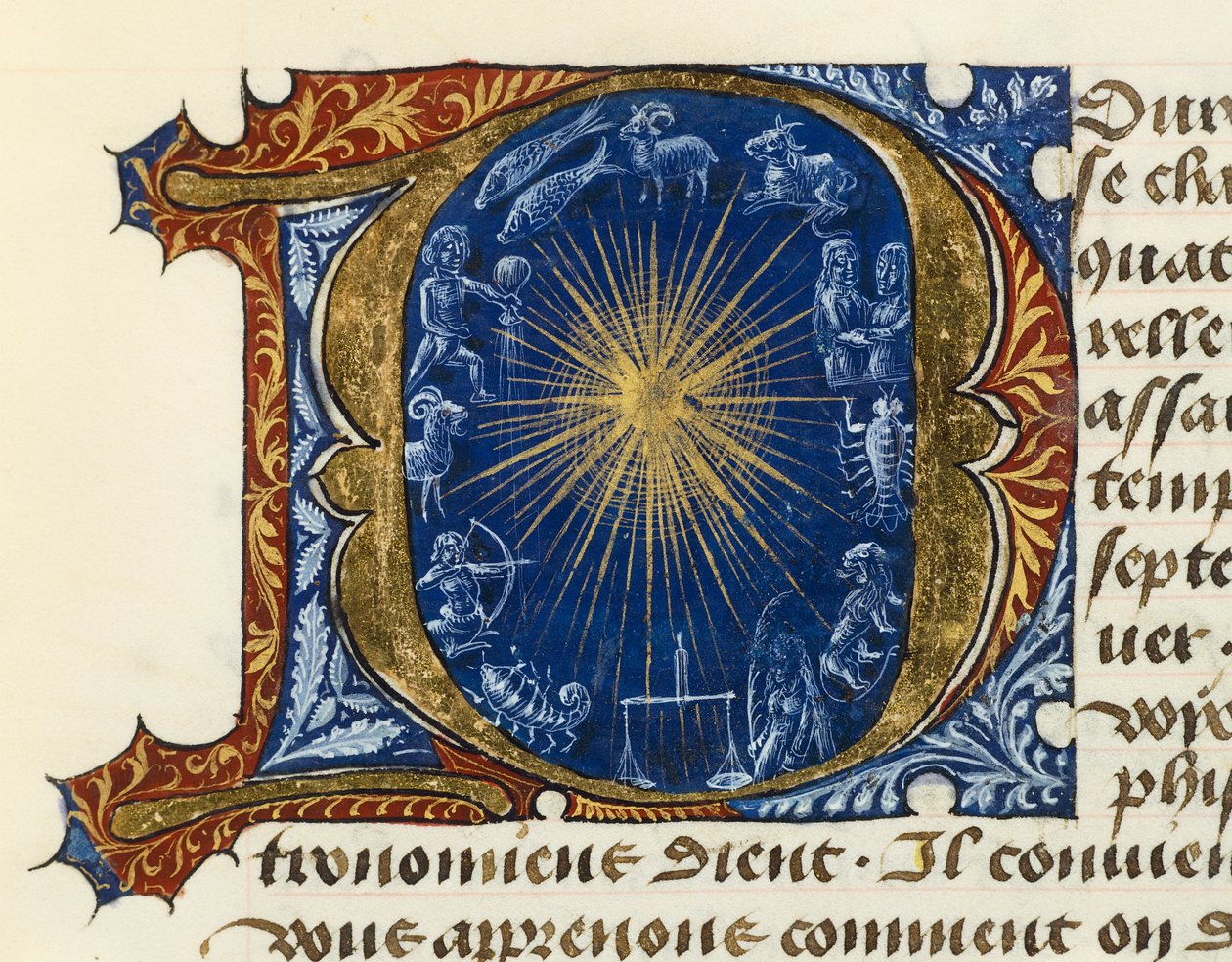 Iluminada a letra maiúscula inicial D, do Tratado de Medicina Aldebrande de Florença de French School
