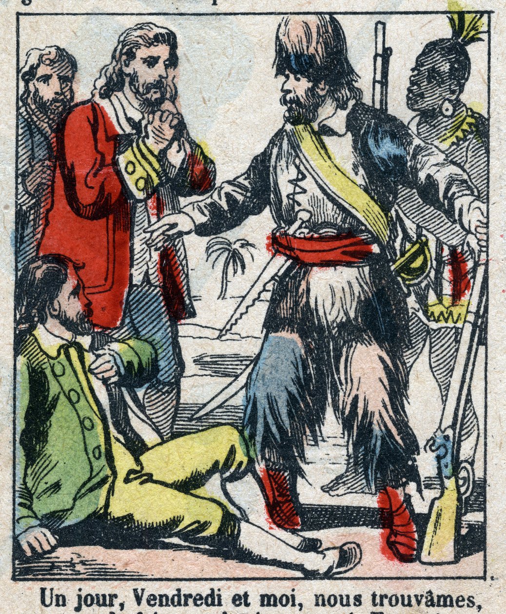 Ilustração para o Livro de Daniel Defoe (De foe) "Robinson Crusoe". Imagens epinais do final do século XIX. de French School