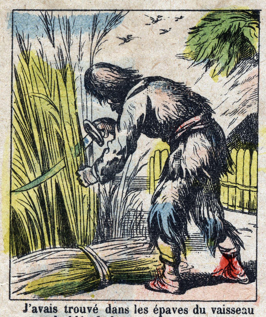 Ilustração para o Livro de Daniel Defoe (De foe) "Robinson Crusoe". Imagens epinais do final do século XIX. de French School