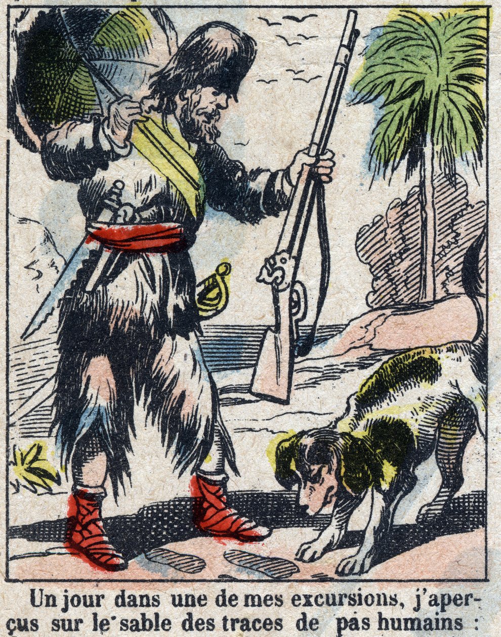 Ilustração para o Livro de Daniel Defoe (De foe) "Robinson Crusoe". Imagens epinais do final do século XIX. de French School