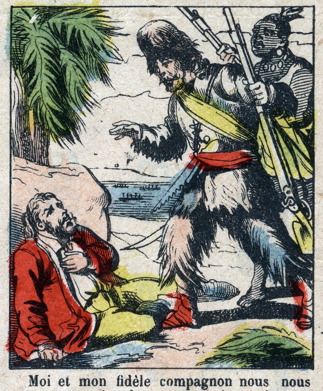 Ilustração para o Livro de Daniel Defoe (De foe) "Robinson Crusoe". Imagens epinais do final do século XIX. de French School