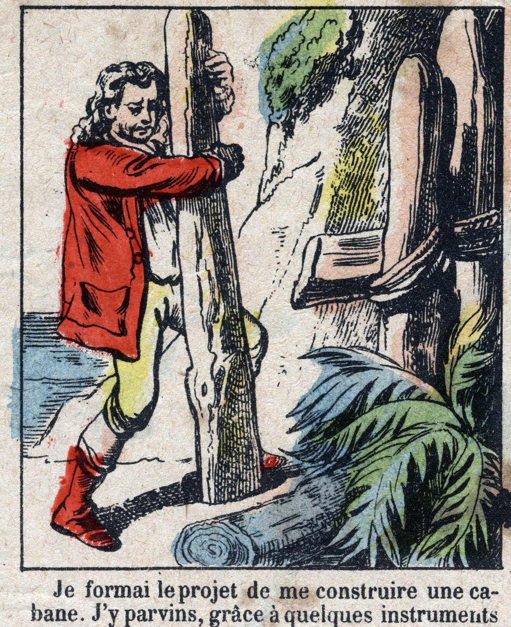 Ilustração para o Livro de Daniel Defoe (De foe) "Robinson Crusoe". Imagens epinais do final do século XIX. de French School