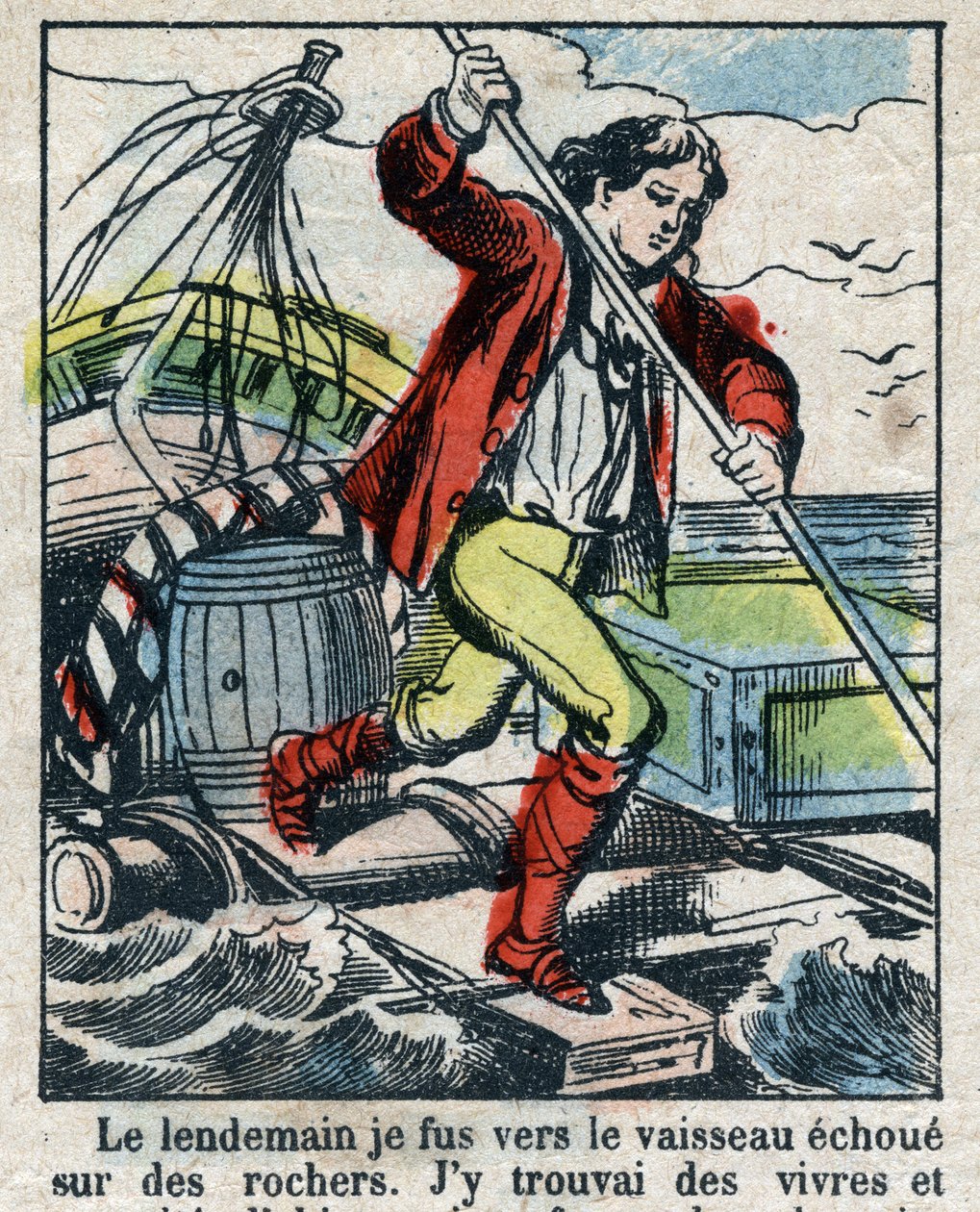 Ilustração para o Livro de Daniel Defoe (De foe) "Robinson Crusoe". Imagens epinais do final do século XIX. de French School