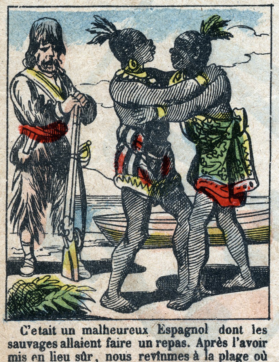 Ilustração para o Livro de Daniel Defoe (De foe) "Robinson Crusoe". Imagens epinais do final do século XIX. de French School