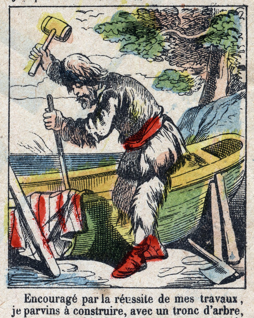 Ilustração para o Livro de Daniel Defoe (De foe) "Robinson Crusoe". Imagens epinais do final do século XIX. de French School
