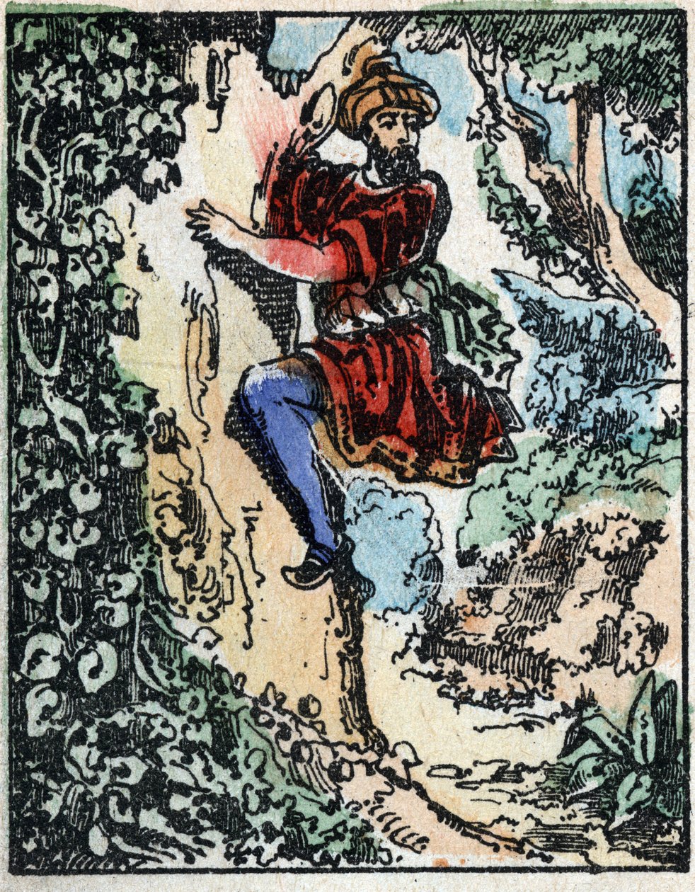 Ilustração para os Contos das Mil e Uma Noites. Ali-Baba (Ali Baba). Gravura em madeira de Imaging Pellerin - Epinal, sd. Final do século XIX. de French School