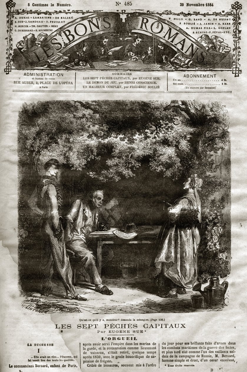 Ilustração do romance de Eugene Sue "As Sete Capitais" apareceu em "Os Bons Romanos" de 29/11/1864 de French School
