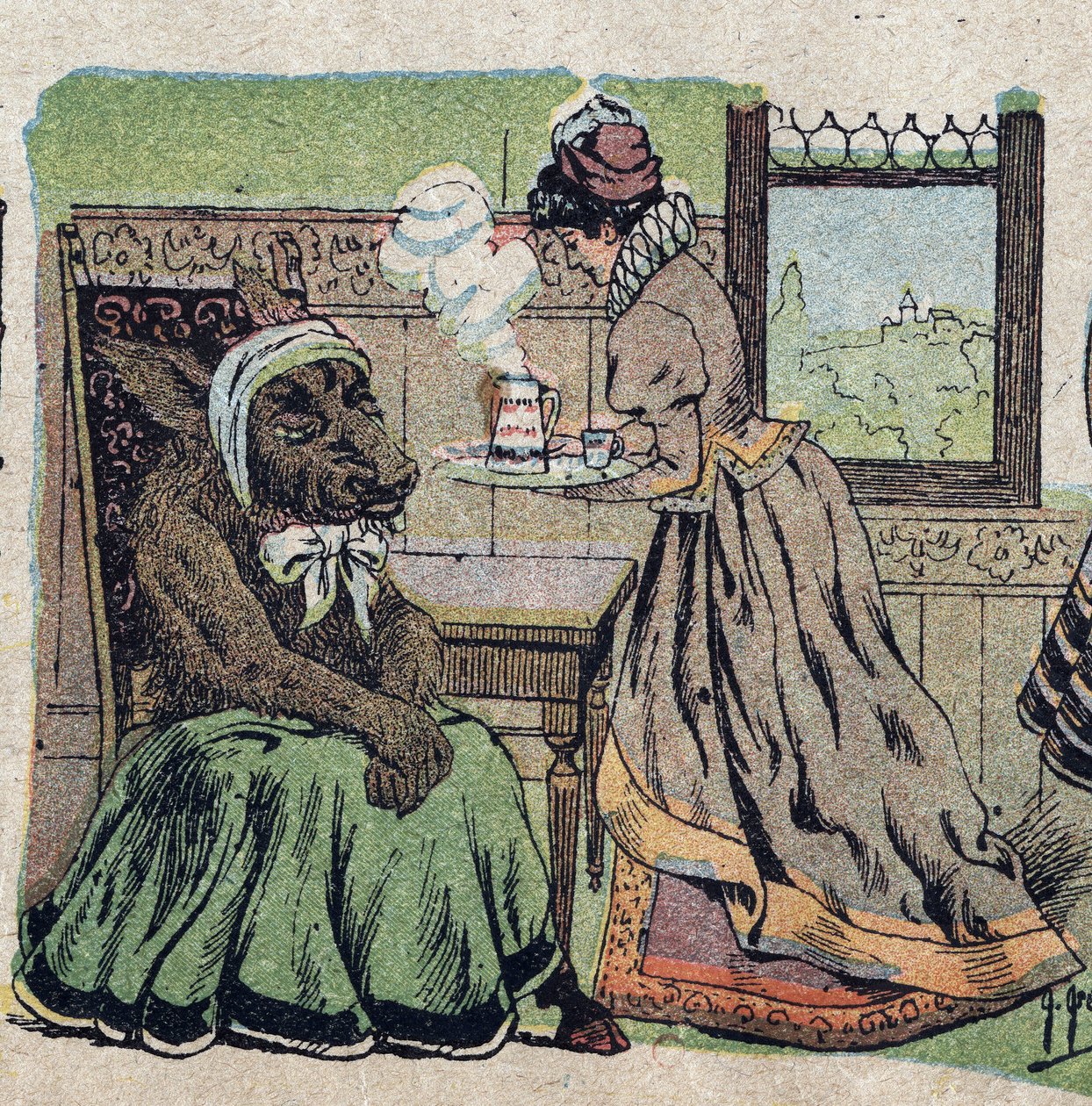 Ilustração para o conto "A Beleza e o Bete": ela teve que cuidar dela durante longas semanas. Gravação das imagens de Quinn, por volta de 1890. de French School