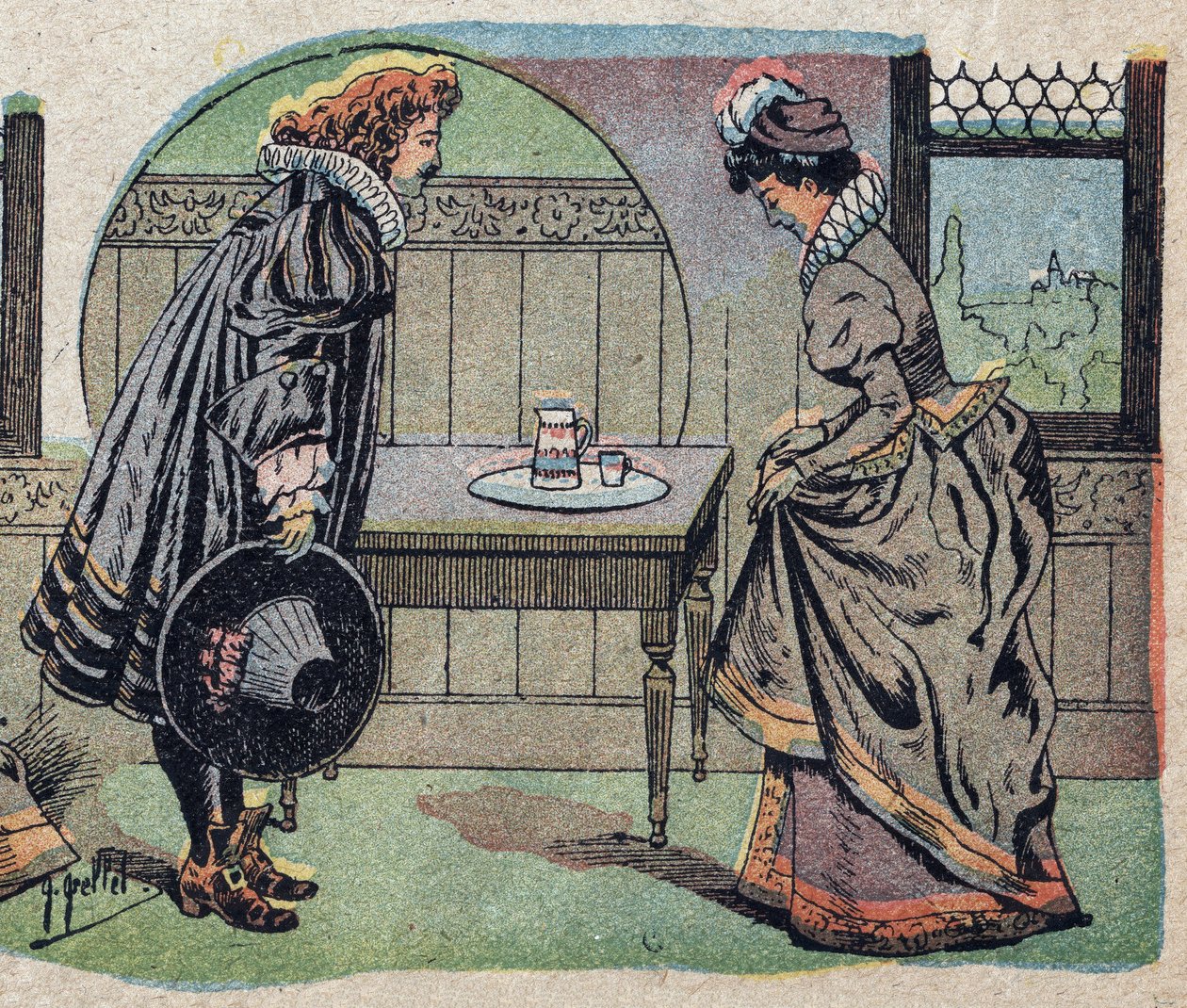 Ilustração para o conto "A Beleza e o Bete": o bete tornou-se um príncipe mais belo. Gravação das imagens de Quinn, por volta de 1890. de French School