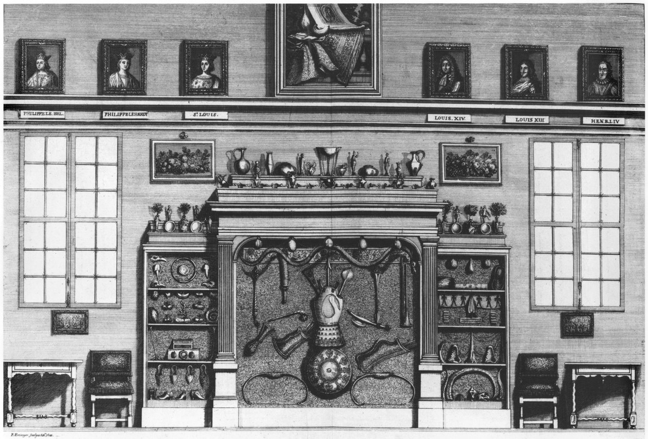 Ilustração do Gabinete da Bibliotheque Sainte-Genevieve pelo Reverendo Pere Claude Du Molinet (1620-87) 1692 de French School