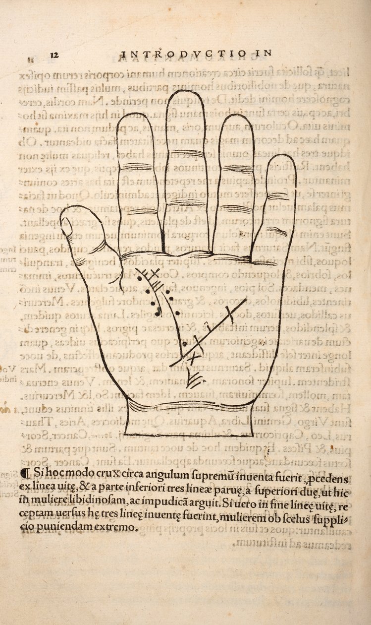 Ilustração de Chiromantia por Joannes Indagioe, Estrasburgo, 1531 (impressão e gravação) de French School