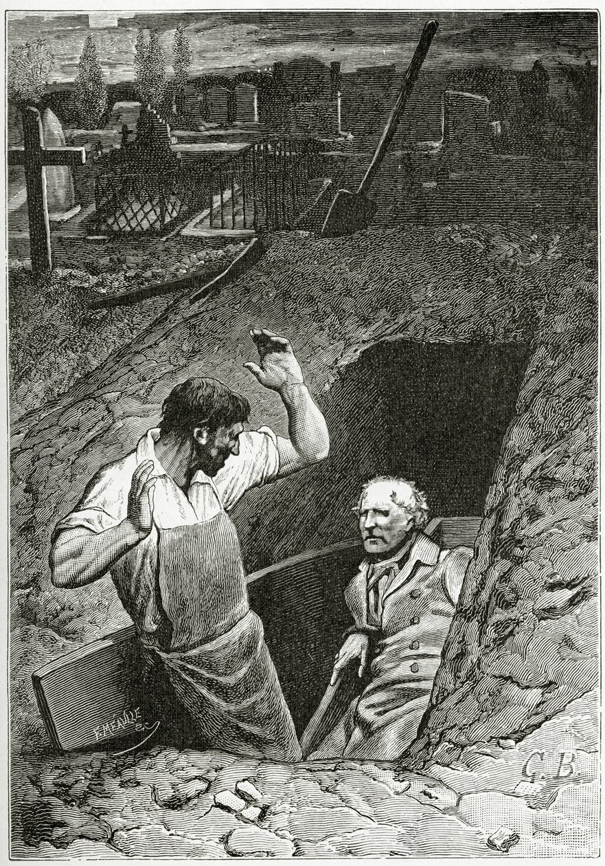 Ilustração de Les Misérables, século XIX (gravura bw) de French School