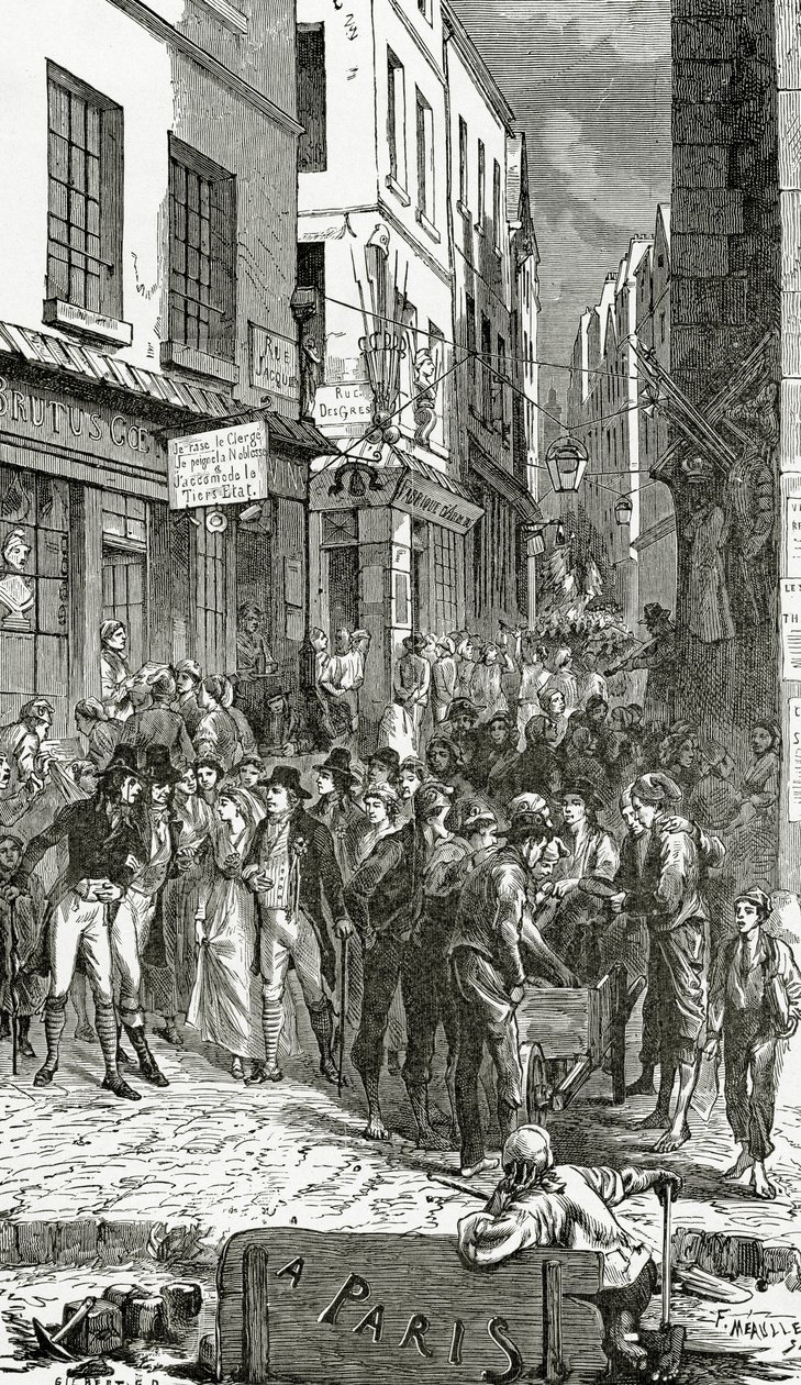 Ilustração, de, quatro, treze, treze, século, (bw, engraving) de French School