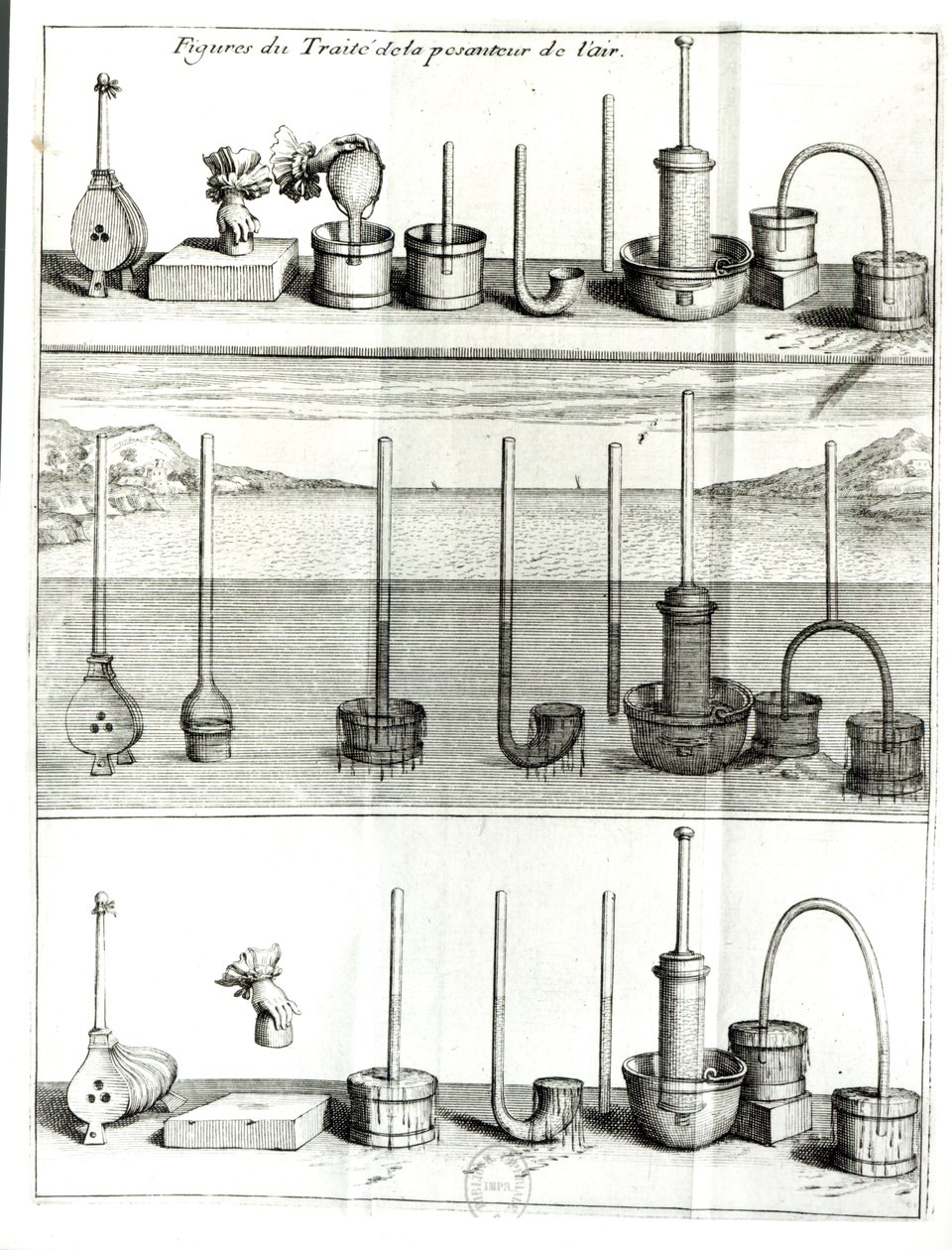 Ilustração do Tratado da Gravidade do Ar por Blaise Pascal (1623-62) após 1663 de French School