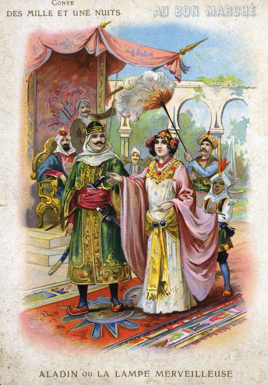 Ilustração de Aladino ou da maravilhosa lâmpada em "Conto das Mil e Uma Noites". de French School