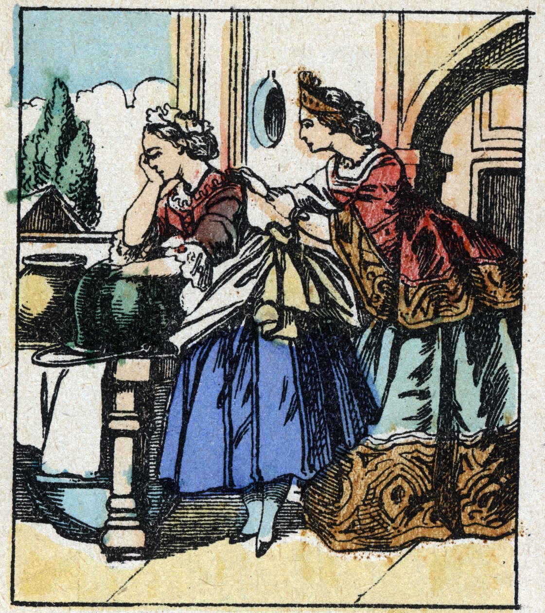 Ilustração do conto de Charles Perrault "Cinderela ou O Pequeno Chinelo de Vidro". Gravura em madeira de Imaging Pellerin - Epinal, sd. Final do século XIX. de French School