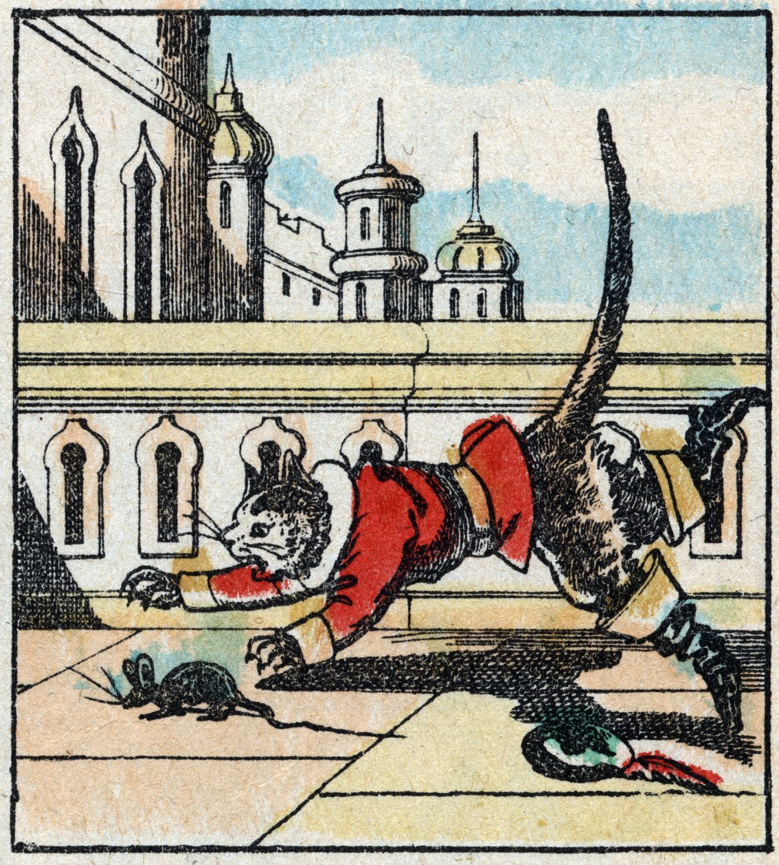 Ilustração do conto de Charles Perrault "The Cat Botte". Gravura em madeira de Imaging Pellerin - Epinal, sd. Final do século XIX. de French School