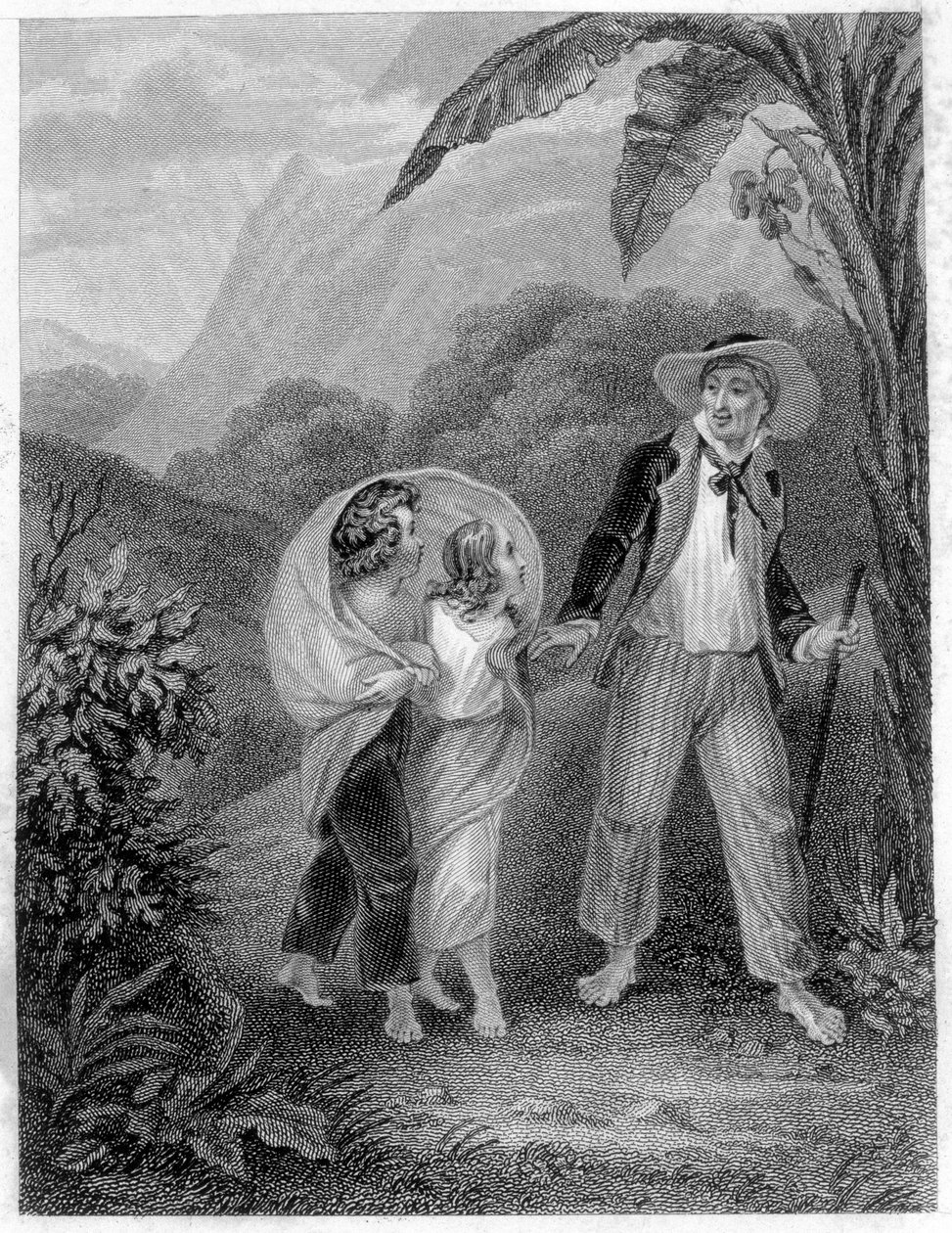 Ilustração de “Paul e Virginia” ”. Romano de Henri Bernardin de Saint Pierre (Saint-Pierre ou St-Pierre), escritor francês (1737-1814). de French School