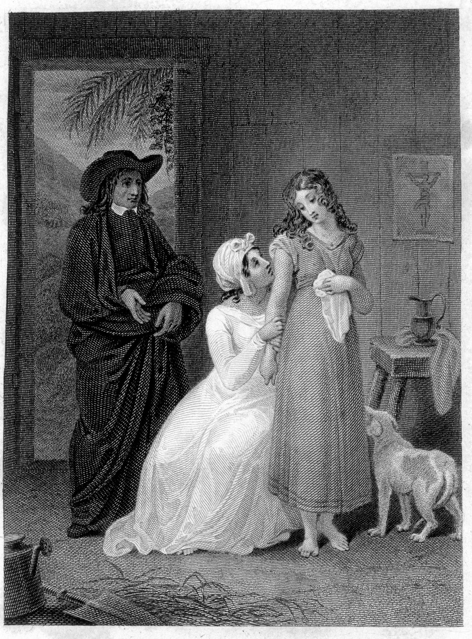Ilustração de “” Paul e Virginia ””: Virginia. Romano de Henri Bernardin de Saint Pierre (Saint Pierre ou St Pierre), escritor francês (1737-1814). de French School