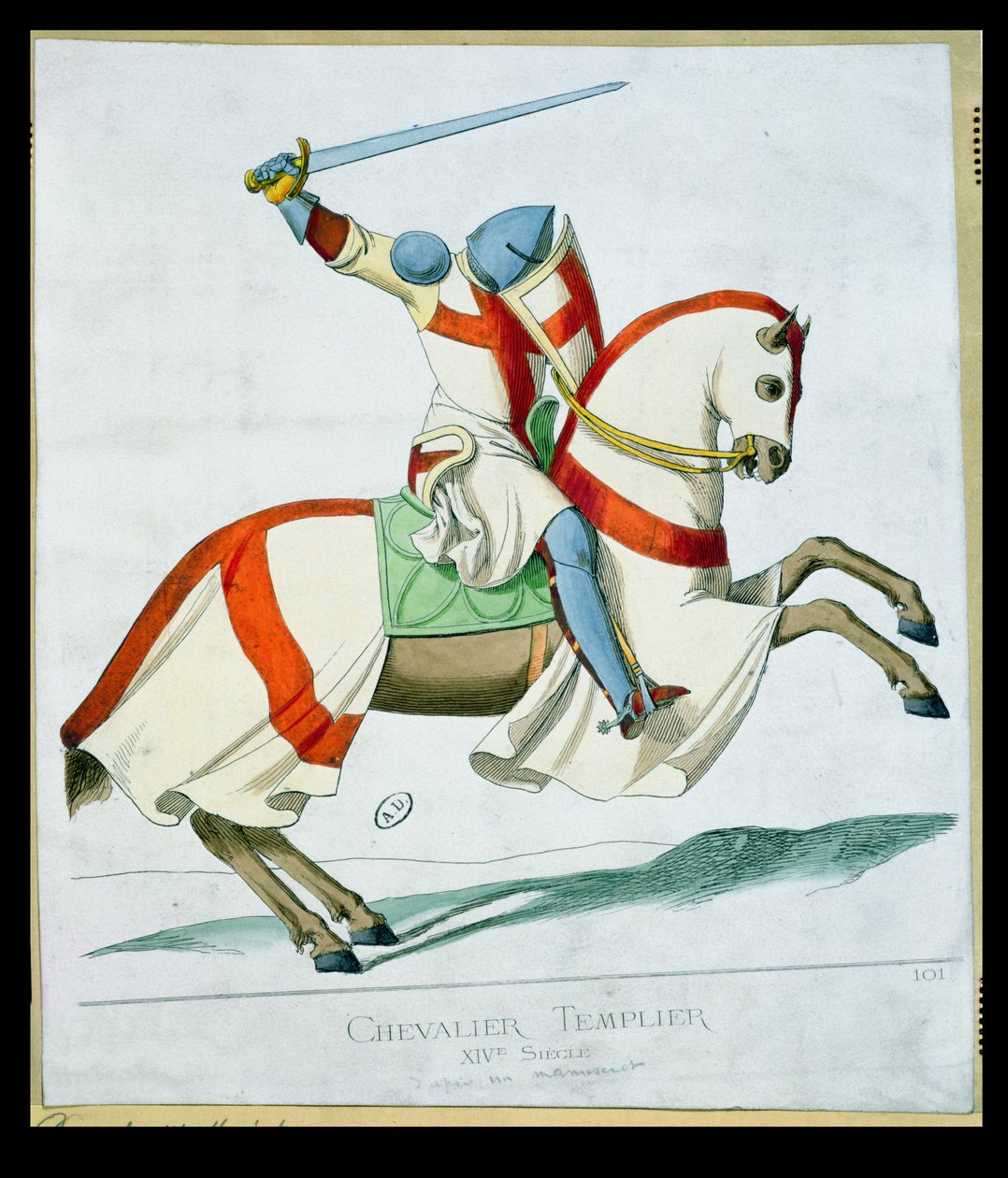 Ilustração de um cavaleiro templário, depois de um manuscrito do século XIV de French School