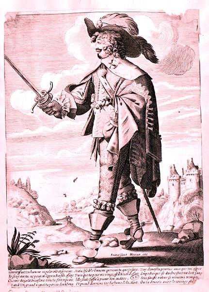 Ilustração de um Soldado sob o reinado de Luís XIII (1601-43) (gravura) (foto a p/b) de French School