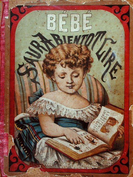 Ilustração de uma criança a aprender a ler (cor litho) de French School