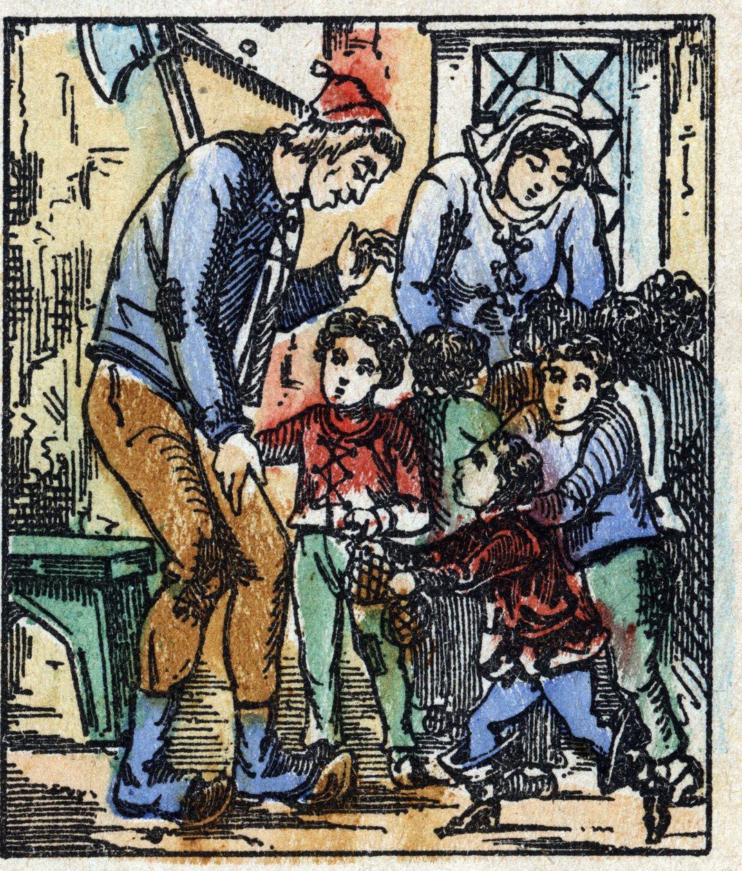 Ilustração do conto "Le petit poucet", de Charles Perrault. Gravura em madeira de Imaging Pellerin - Epinal, sd. Final do século XIX. de French School