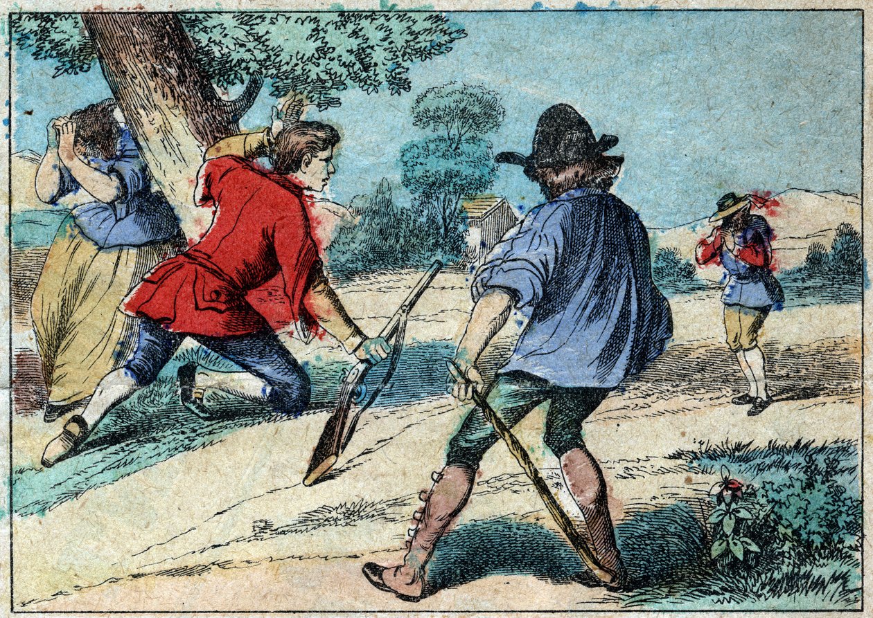 Ilustração da fábula de Jean de la Fontaine (1621-1695): o lobo tornou-se pastor. Imagem epinal do final do século XIX. de French School