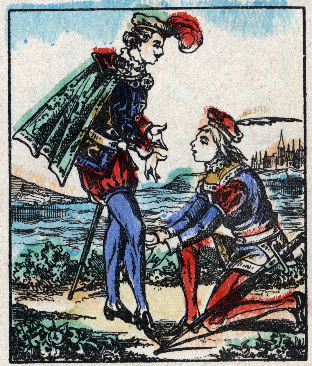 Ilustração do conto "As Aventuras do Grand Flandrin" Gravura em madeira de Imaging Pellerin - Epinal, sd. Final do século XIX. de French School