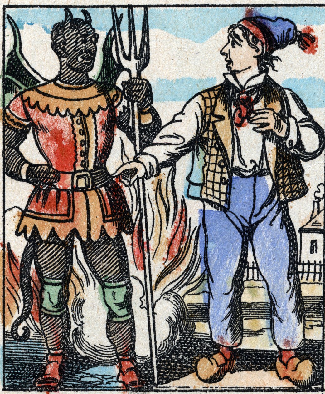 Ilustração do conto "O garfo do diabo" Gravura em madeira de Imaging Pellerin - Epinal, sd. Final do século XIX. de French School